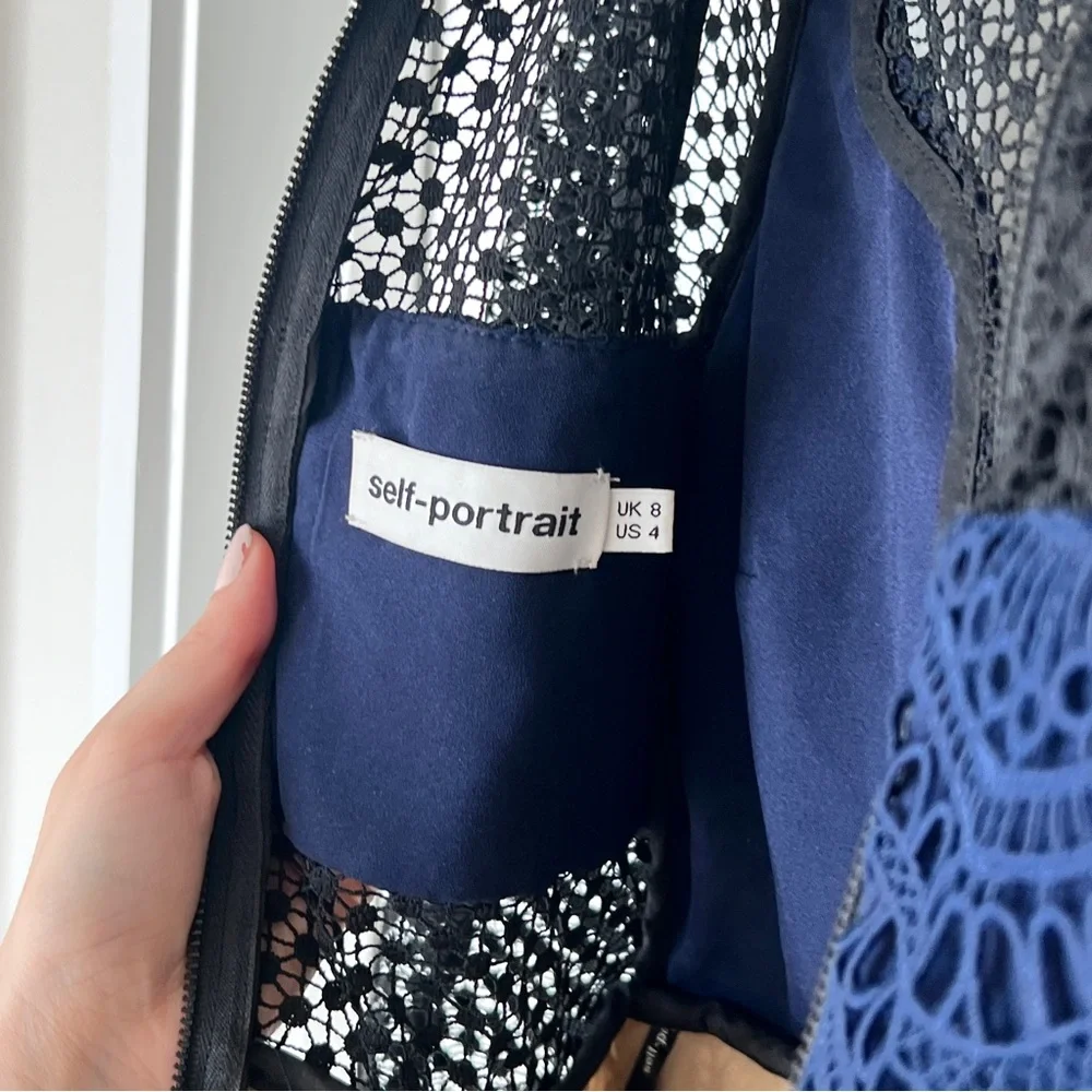 Self-Portrait Wave Guipure Mini Dress Navy US Size 4 - Picture 7 of 10